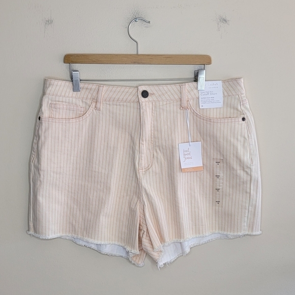 NWT LC Lauren Conrad | Peach Railroad Stripe High Rise Cutoff Shorts Size 18 - Picture 1 of 5